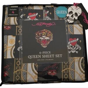 ☠️ Ed Hardy 6 Piece Love Kills Slowly Queen Sheet Set